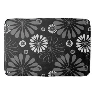 Black and White Retro Floral Bath Mat