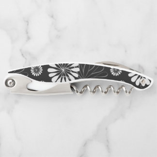 Black and White Retro Floral Corkscrew