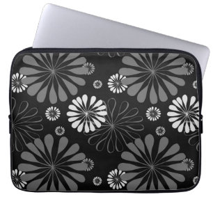 Black and White Retro Floral Laptop Sleeve
