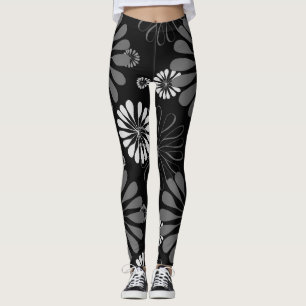 Black and White Retro Floral Leggings