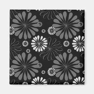 Black and White Retro Floral Magnet