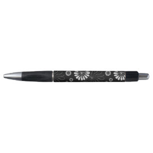 Black and White Retro Floral Pen