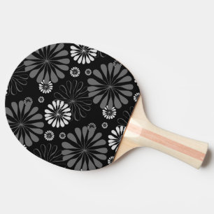 Black and White Retro Floral Ping Pong Paddle