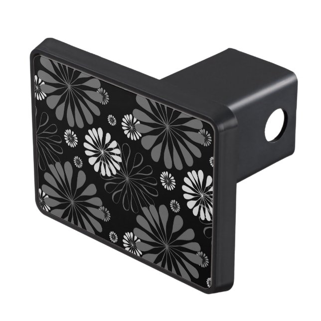 Black and White Retro Floral Trailer Hitch Cover (Top Right)