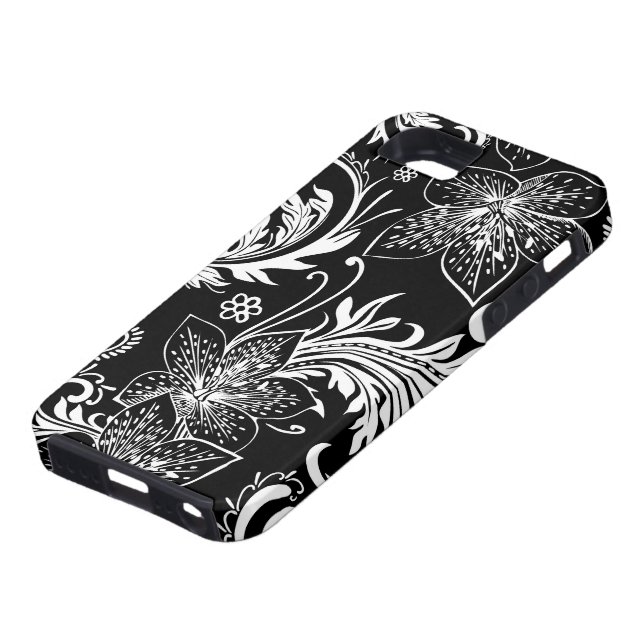 Black And White Retro Flower Large Pattern Case-Mate iPhone Case (Bottom)