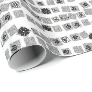 Black and White Retro Flowers Gift Wrap