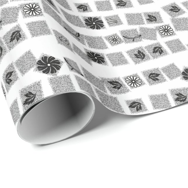 Black and White Retro Flowers Gift Wrap (Roll Corner)