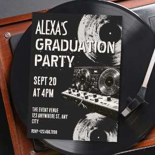 Black and white retro music graduation party invitation