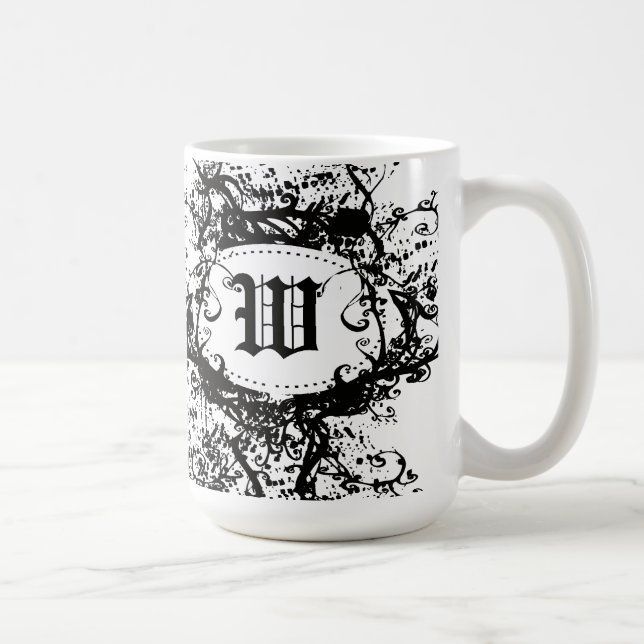 Black and White Retro Pattern Monogram W Coffee Mug (Right)