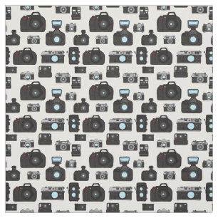 Black and White Retro Photographer Camera Pattern Fabric