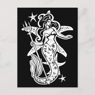 Black And White Retro Pin-Up Mermaid Postcard