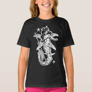 Black And White Retro Pin-Up Mermaid T-Shirt