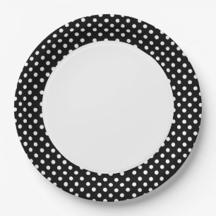 Black and White retro Polka dots  Paper Plate