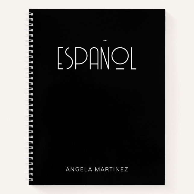 Black and White Retro Spanish Language Study Notebook (Front)