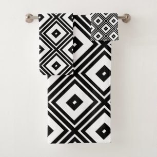 Black and White Retro SquaresTowel Set