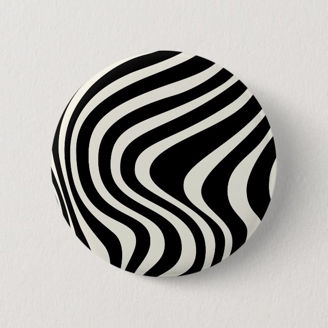 Black and white retro style waves 2 inch round button (Front)