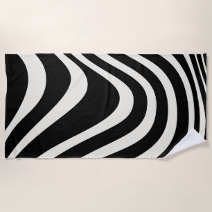 Black and white retro style waves beach towel