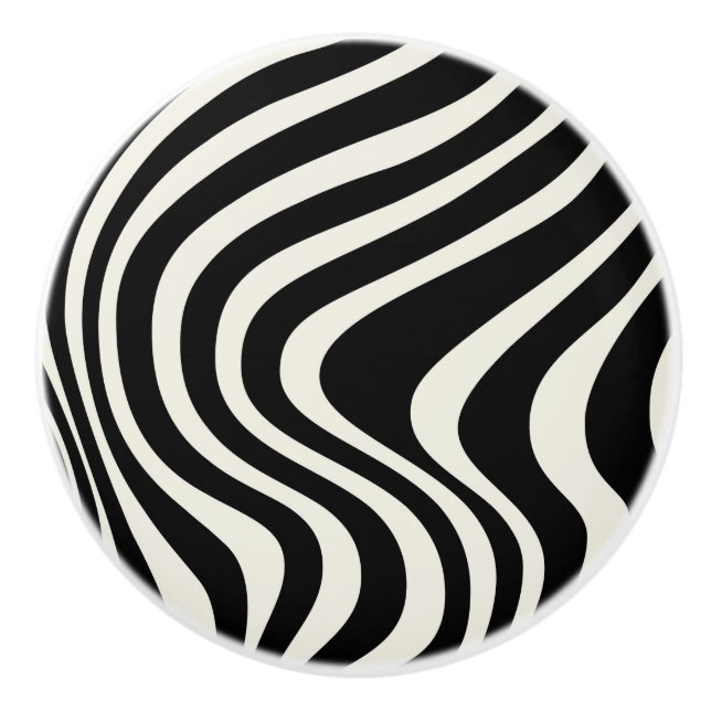 Black and white retro style waves ceramic knob (Front)