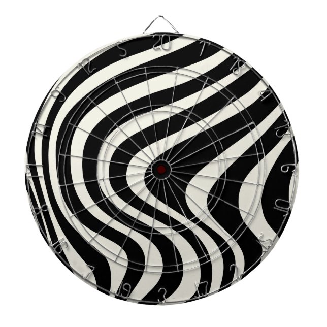Black and white retro style waves dartboard (Front)