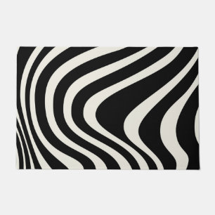 Black and white retro style waves doormat