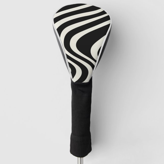 Black and white retro style waves golf head cover (Front)