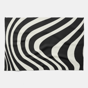 Black and white retro style waves kitchen towel