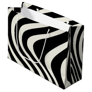 Black and white retro style waves large gift bag