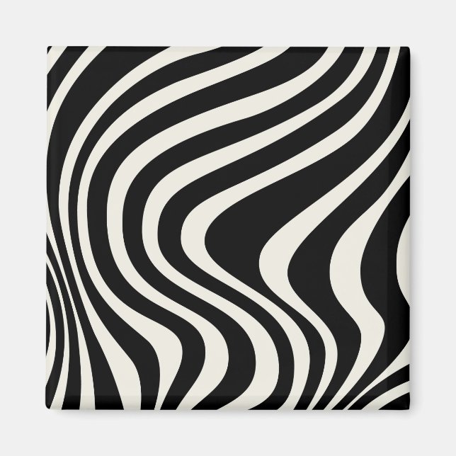Black and white retro style waves magnet (Front)