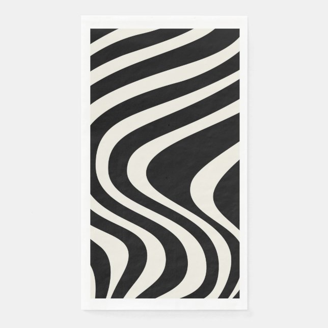Black and white retro style waves napkin (Front)