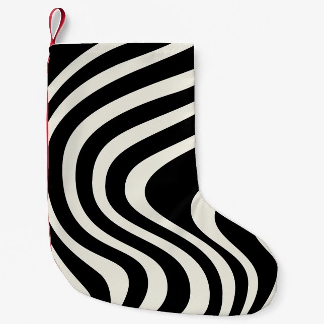 Black and white retro style waves small christmas stocking (Front)