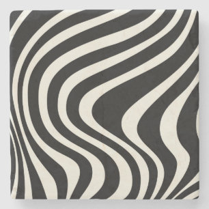Black and white retro style waves stone coaster