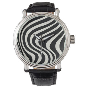 Black and white retro style waves watch