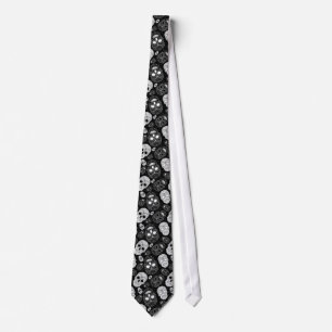 Black And White Retro Sugar Skulls Pattern Tie