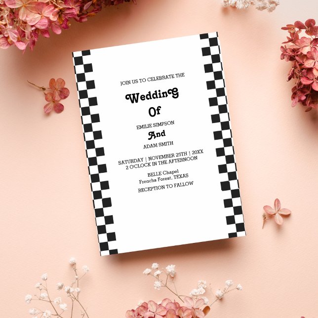 black and white retro vintage 70s wedding invitation (Creator Uploaded)