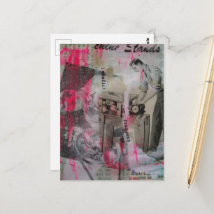 Black and White Retro Woodworking with pink Postcard