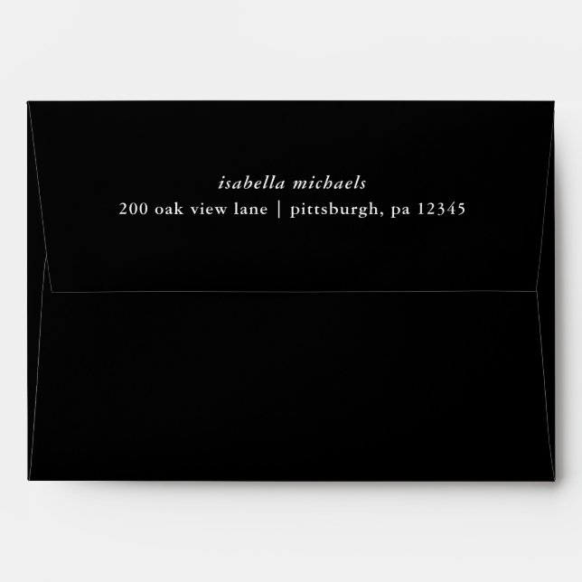 Black and White Return Name and Address Wedding Envelope (Back (Top Flap))