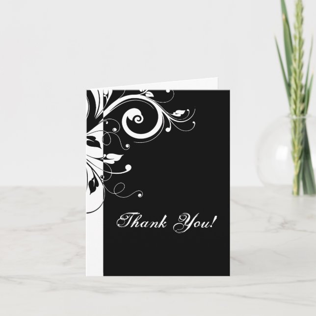 Black and White Reverse Swirl Design Thank You Card (Front)