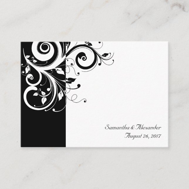 Black and White Reverse Swirl PlaceCards, Written Place Card (Front)