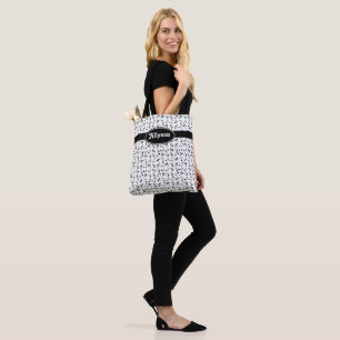 Black and White Reversible Music Notes Pattern Tote Bag