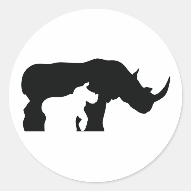 Black and White Rhino Classic Round Sticker (Front)