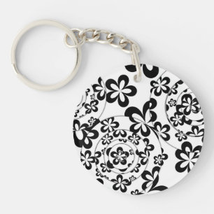 Black and White Rings and Flowers Keychain
