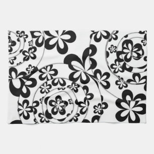 Black and White Rings and Flowers Kitchen Towel