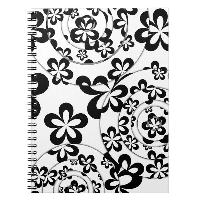 Black and White Rings and Flowers Notebook (Front)