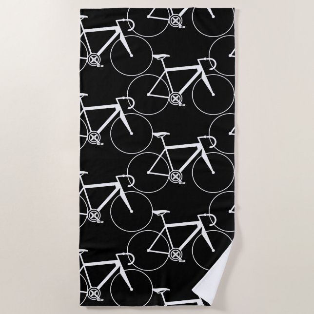 BLACK AND WHITE ROAD RACING BICYCLE MOTIF BEACH TOWEL (Front)