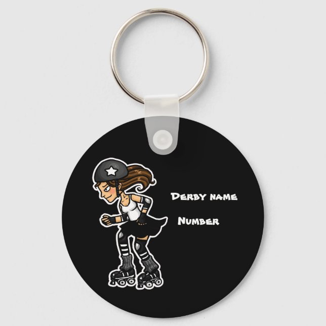 Black and White Roller Derby Jammer Customisable Keychain (Front)