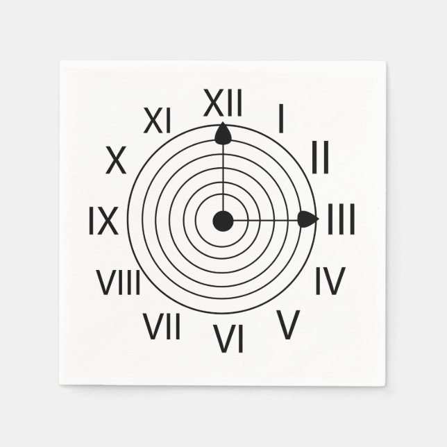 Black and White Roman Clock Party Napkin (Front)