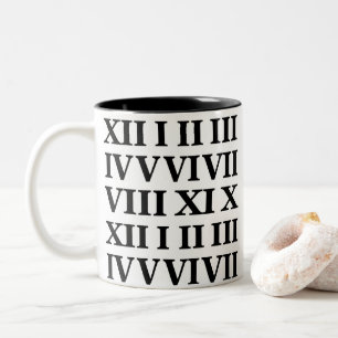 Black and White Roman Numeral Two-Tone Coffee Mug