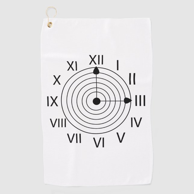 Black and White Roman Numerals Clock Golf Towel (Front)