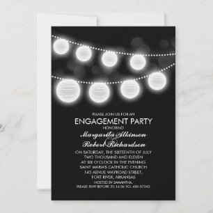 black and white romantic lanterns engagement party invitation