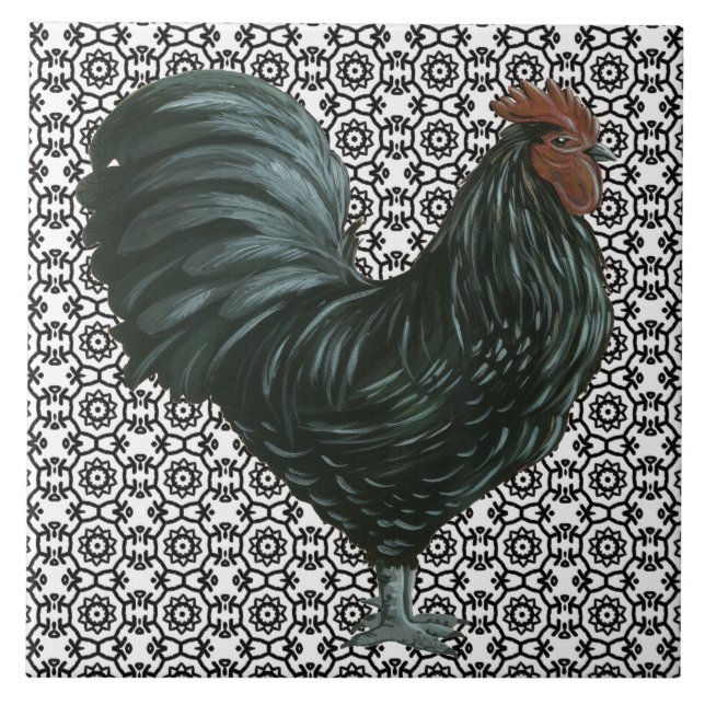 Black and white Rooster Tile (Front)